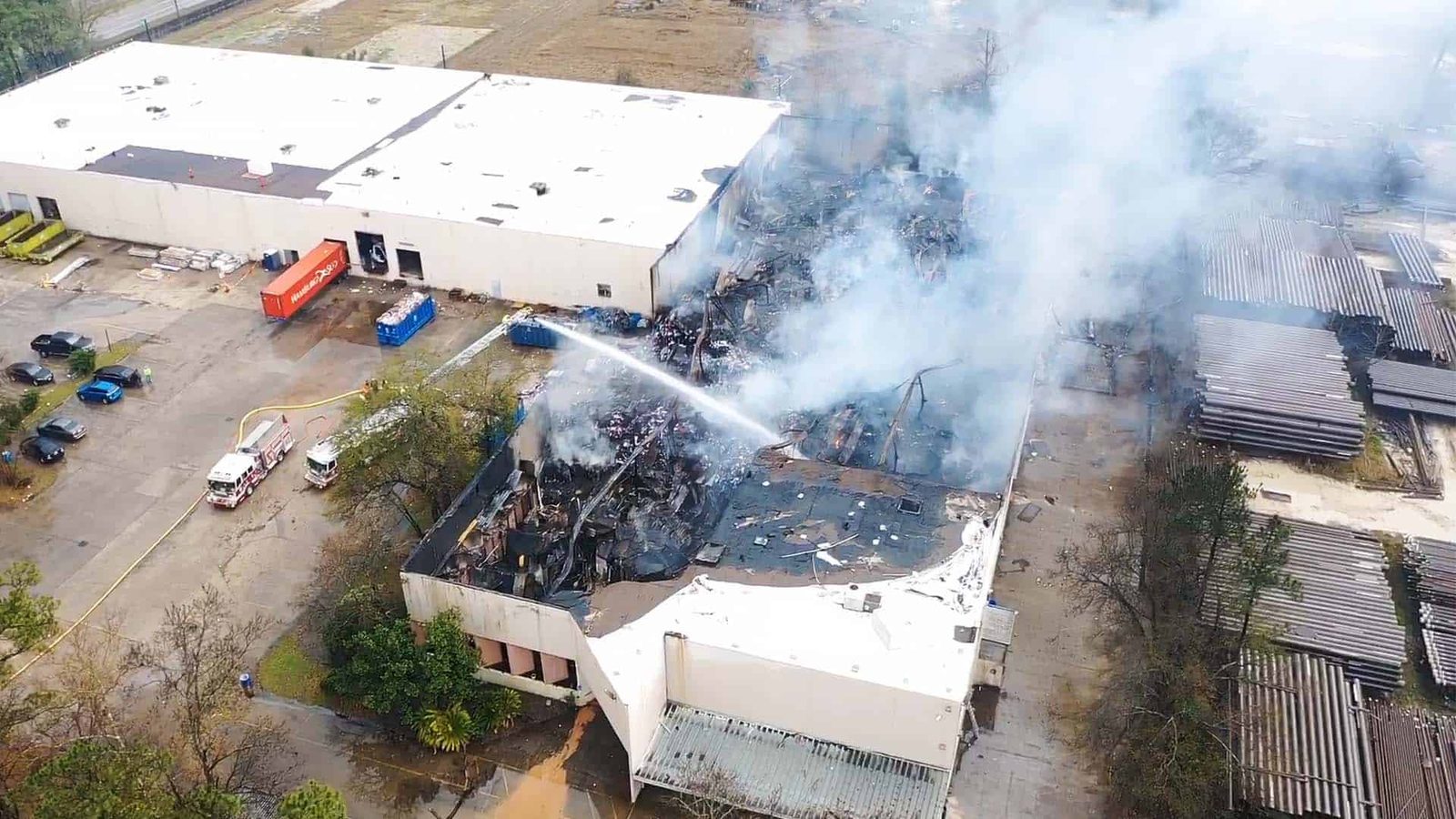An industrial warehouse after a fire